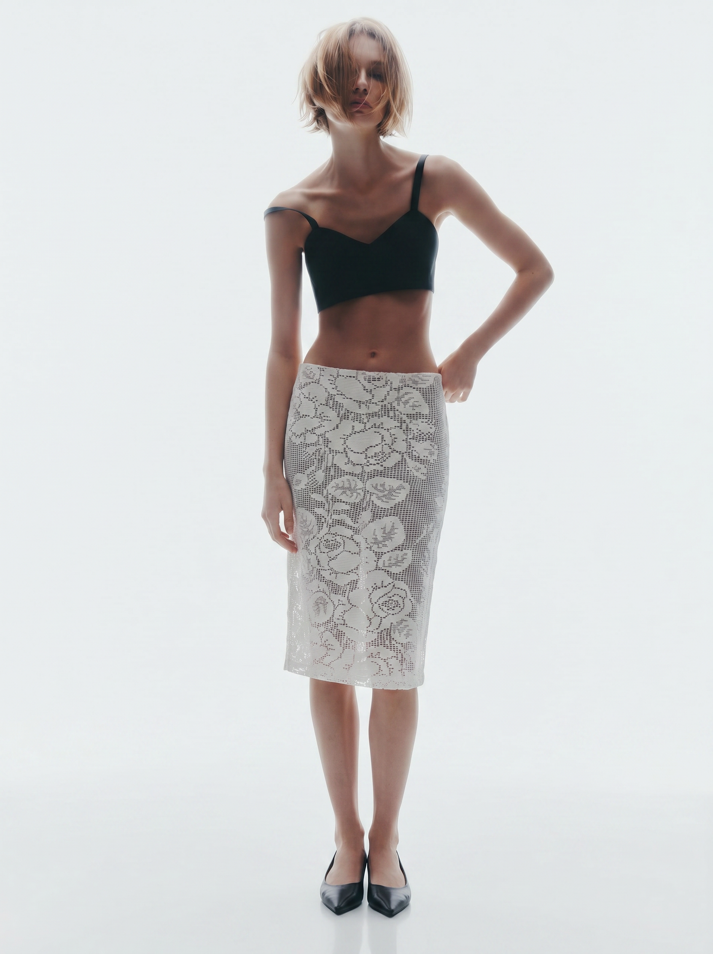 Upcycled Midi Lace Skirt (L)