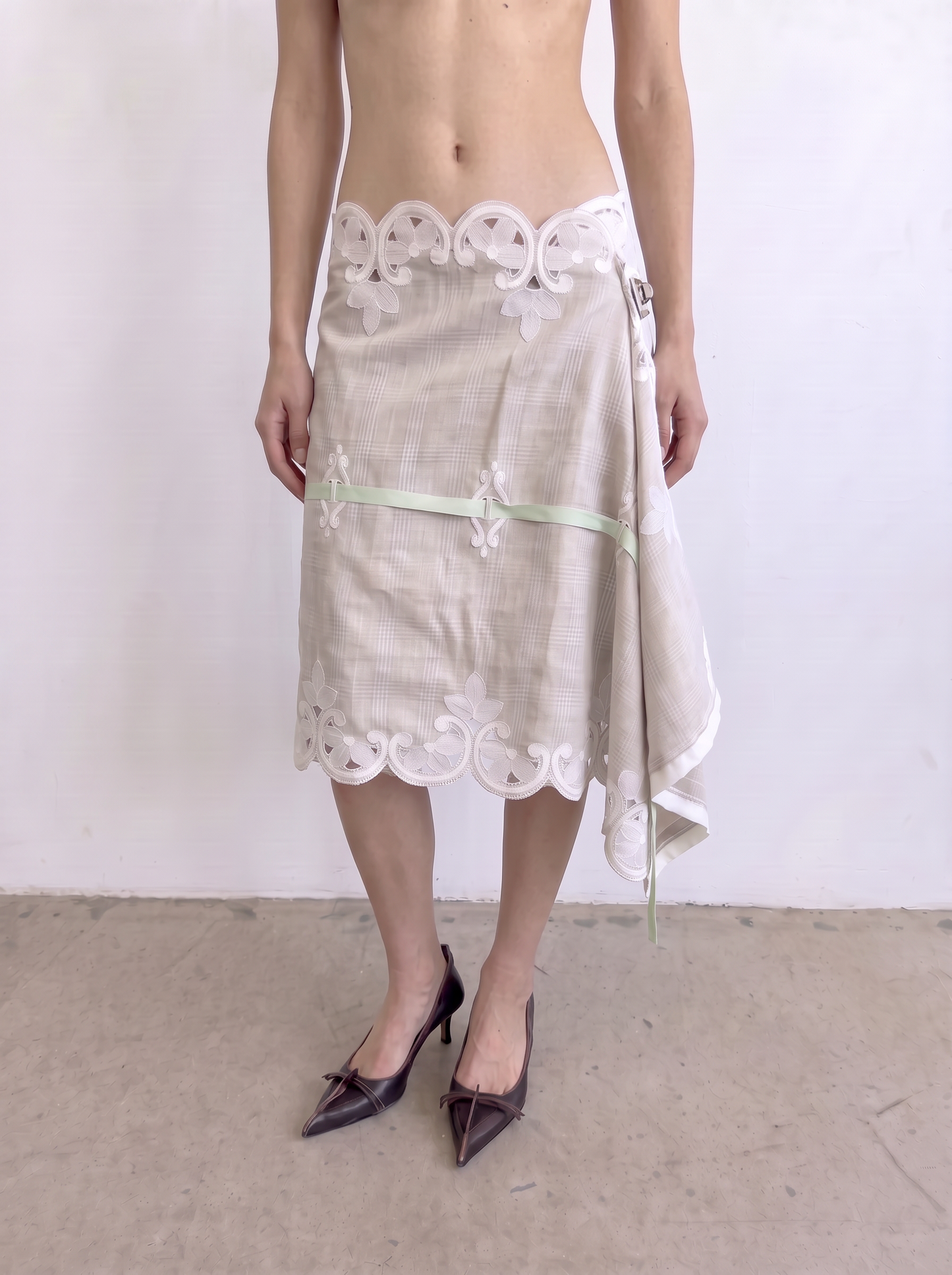 Curtain No. 022 | 'Green Ribbon' Midi Wrap Skirt