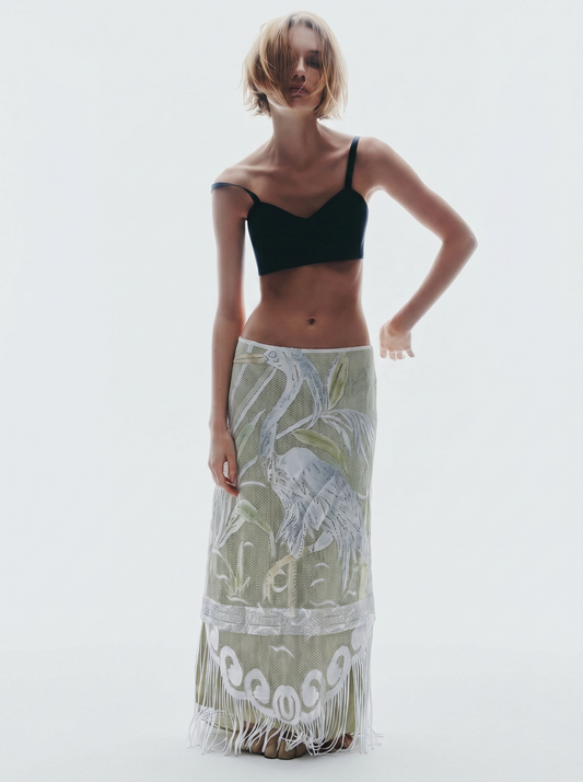 Upcycled 'Heron' Long Lace Skirt (L)