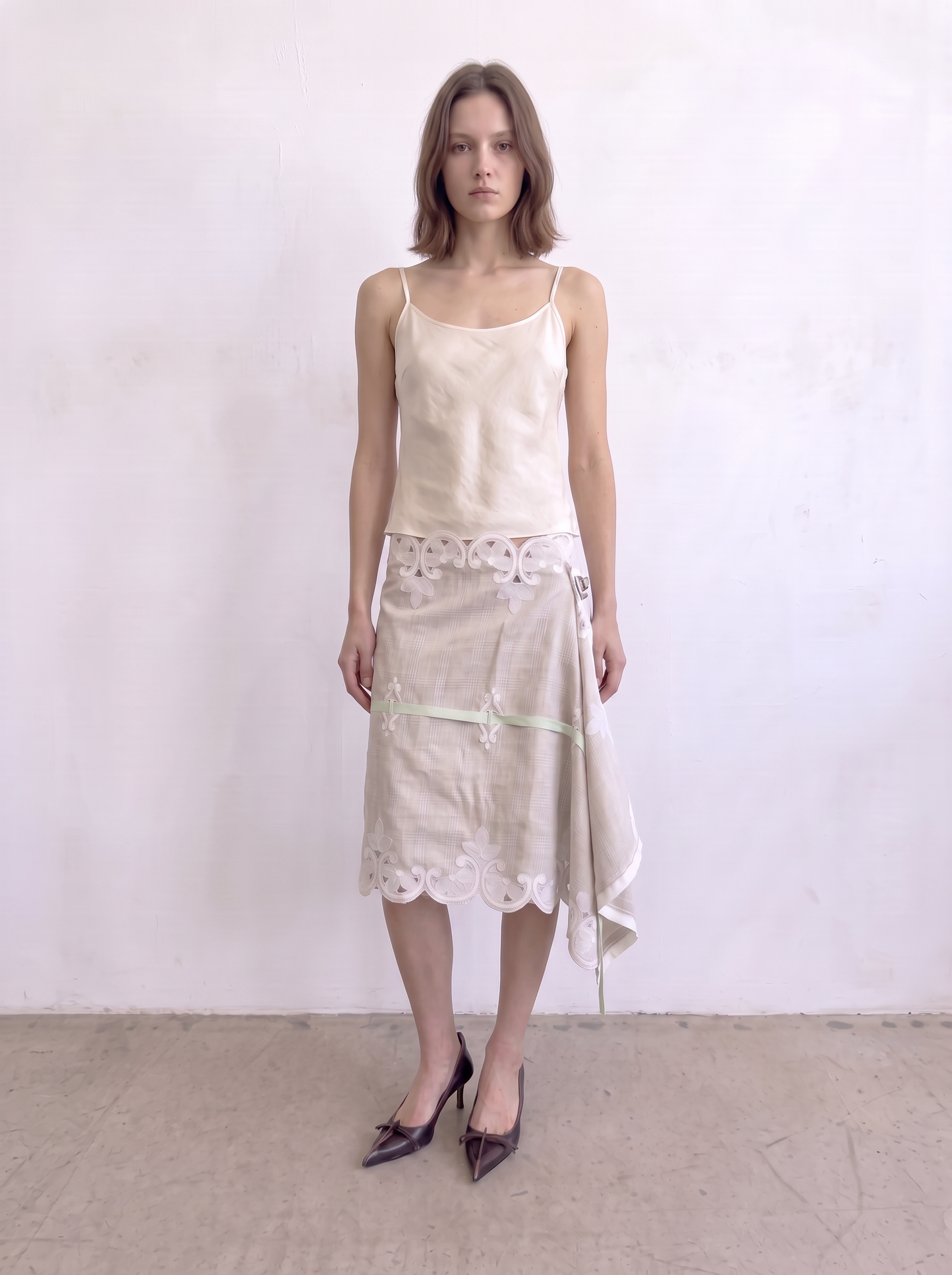Curtain No. 022 | 'Green Ribbon' Midi Wrap Skirt