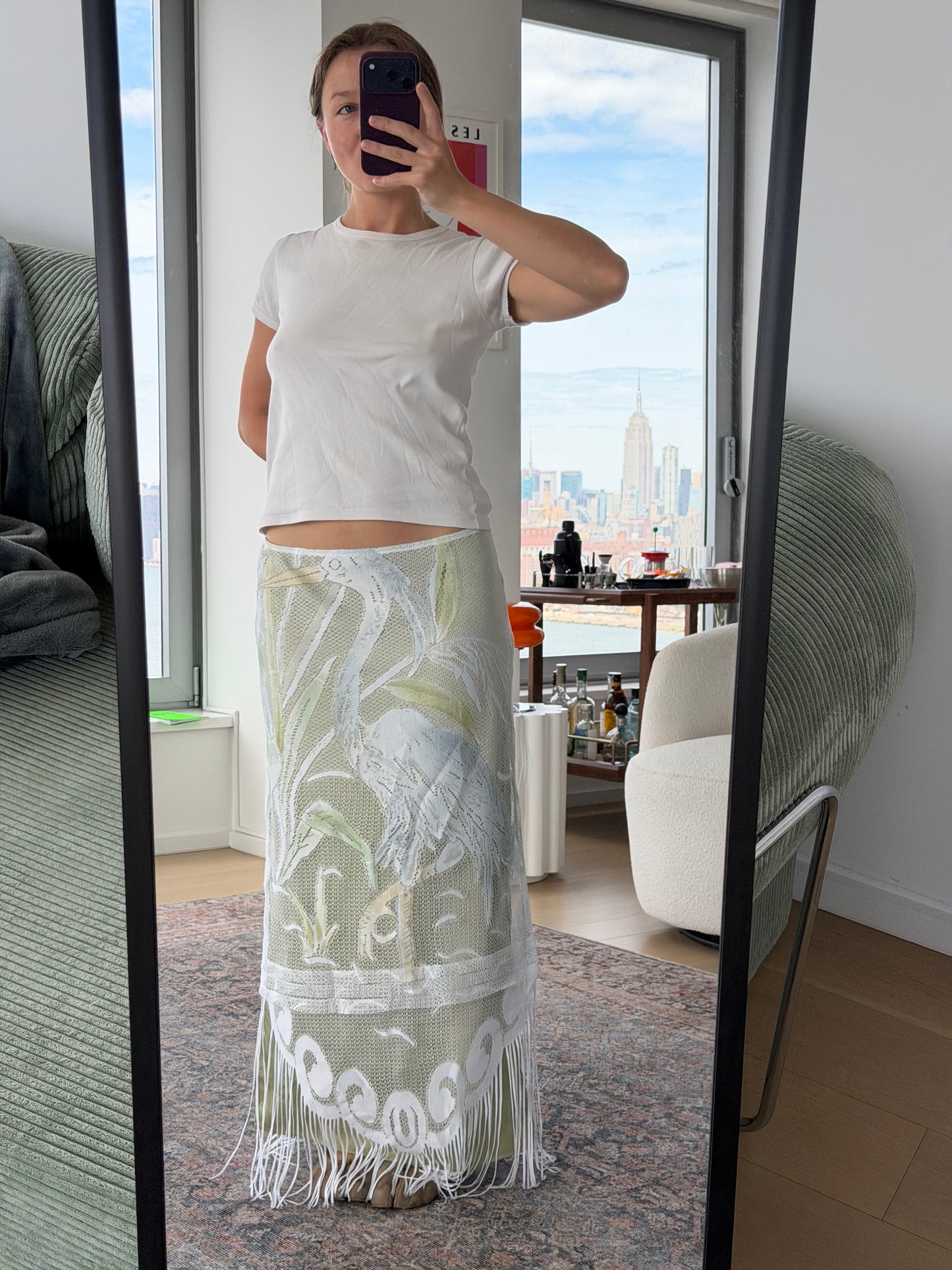 Upcycled 'Heron' Long Lace Skirt (L)