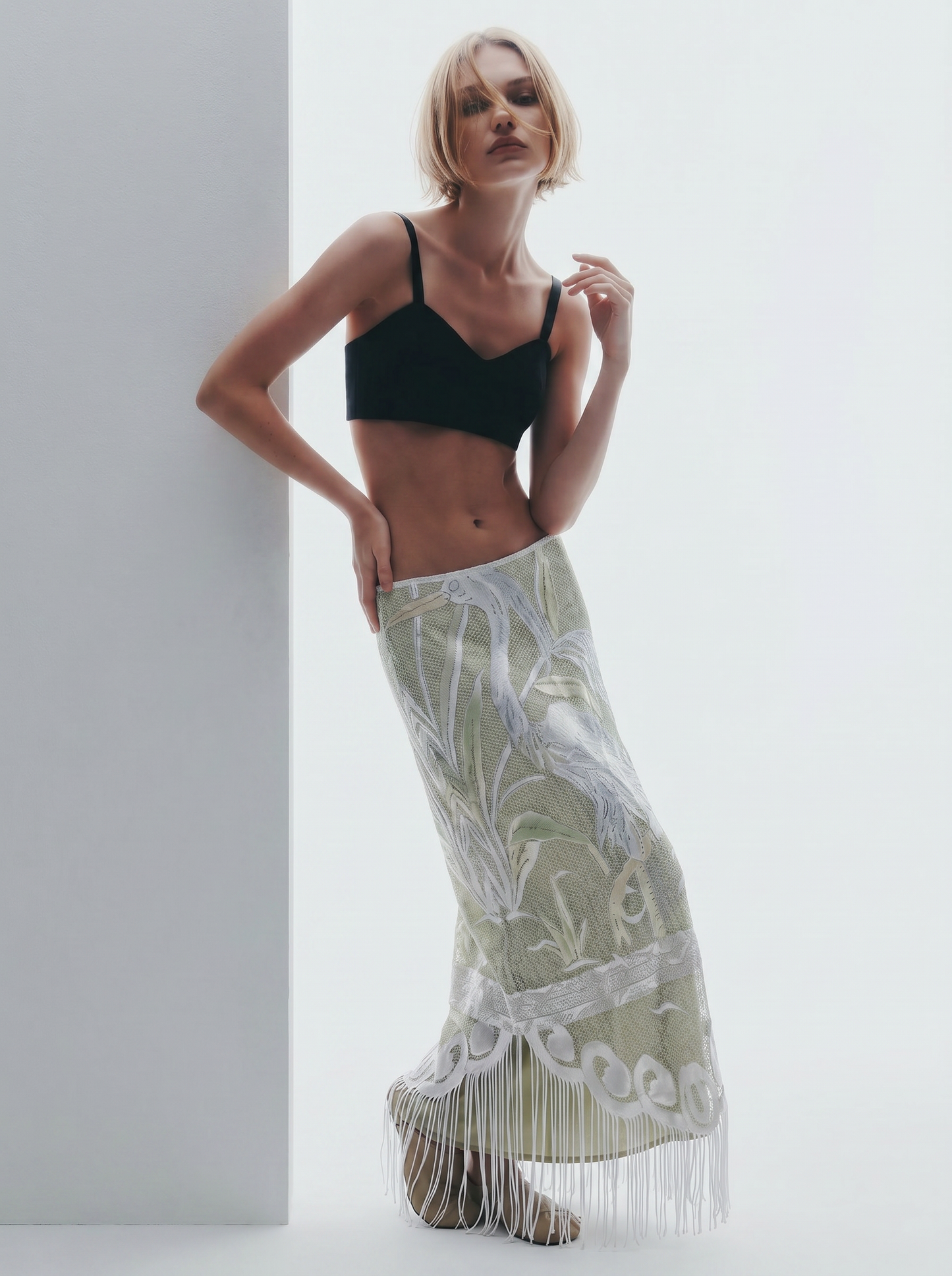 Upcycled 'Heron' Long Lace Skirt (L)