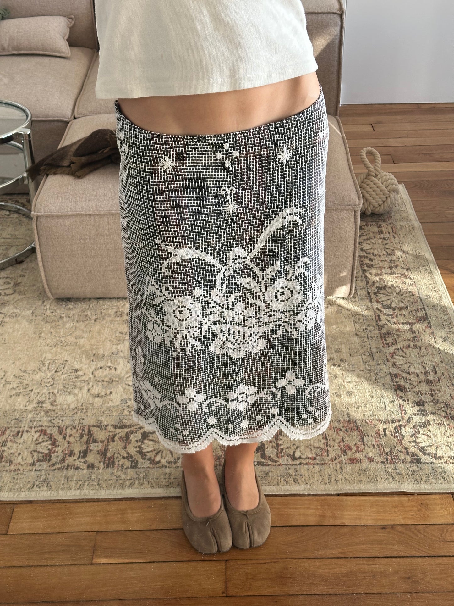 Upcycled Midi Lace Skirt