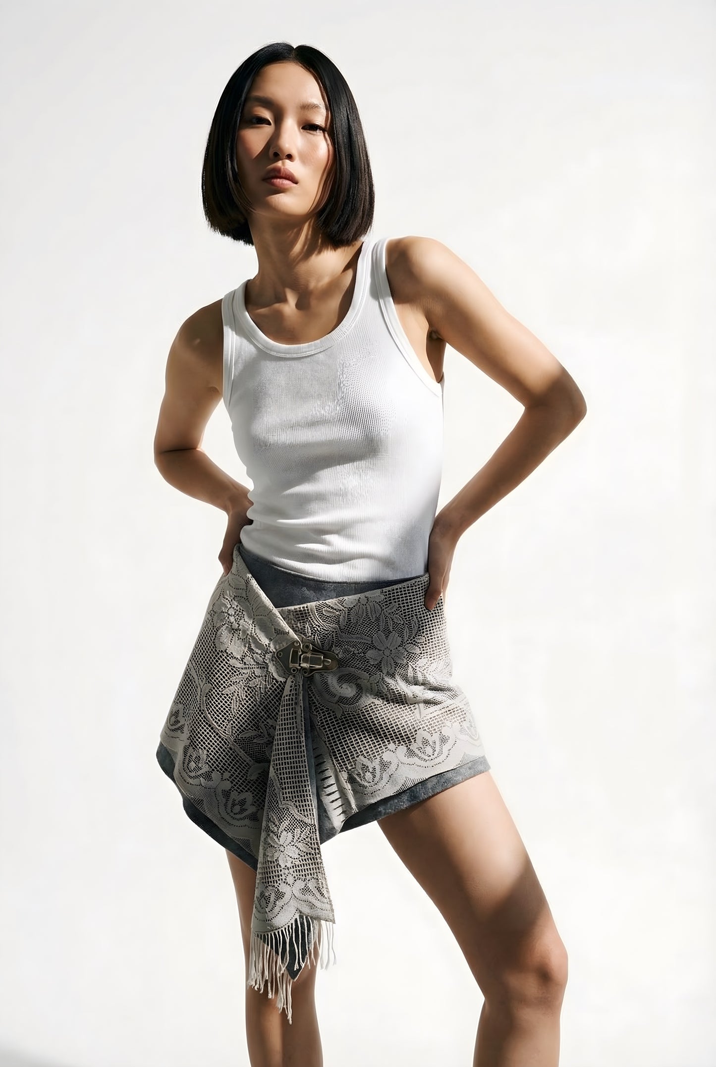 Upcycled Lace Wrap Mini Skirt