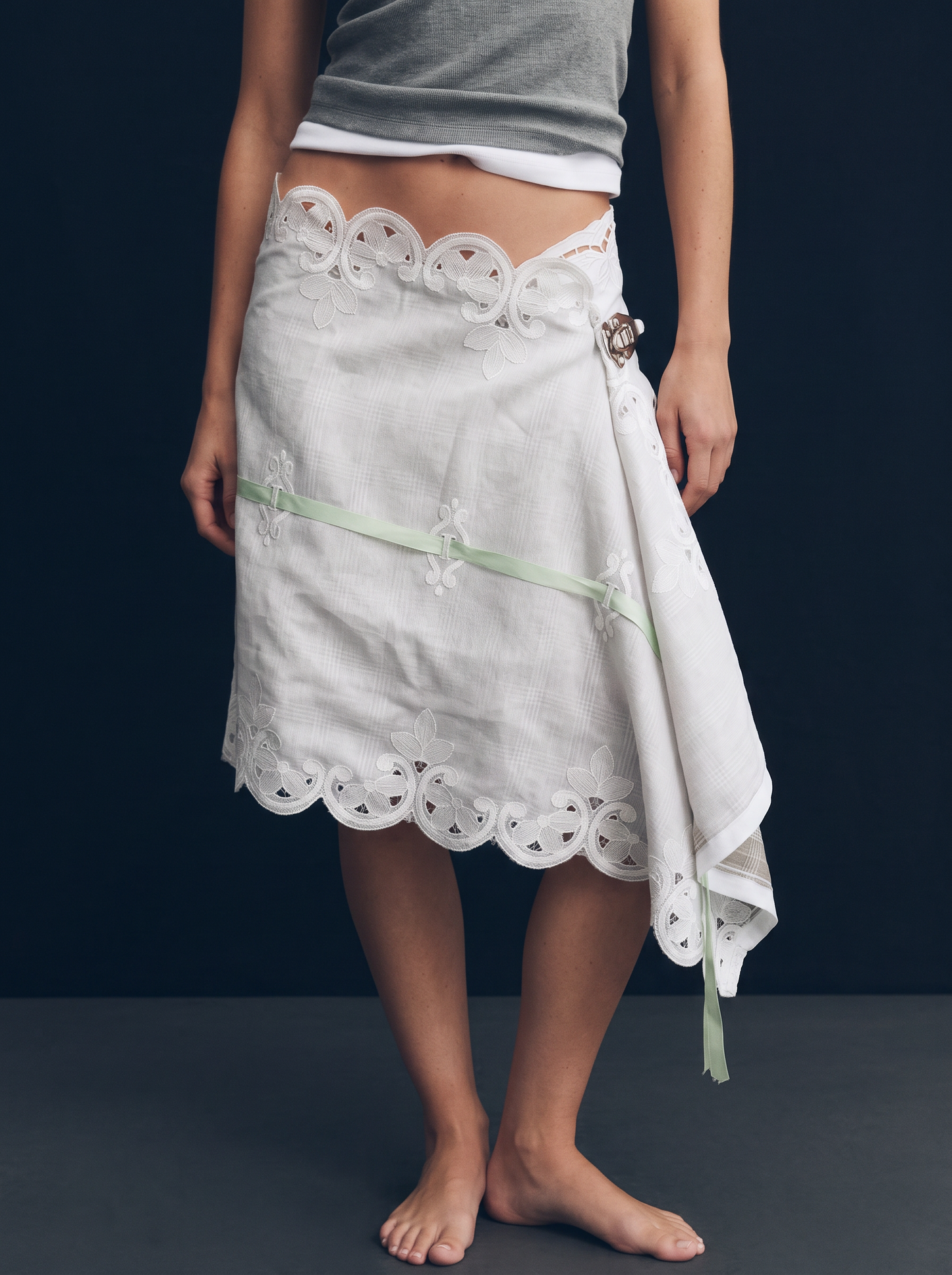 Curtain No. 022 | 'Green Ribbon' Midi Wrap Skirt